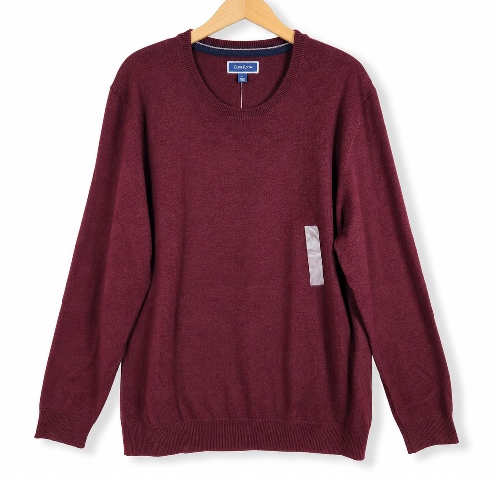 Club Room Sweater Mens Large Red Plum Merino Wool Blend Crew Neck Casual Classic